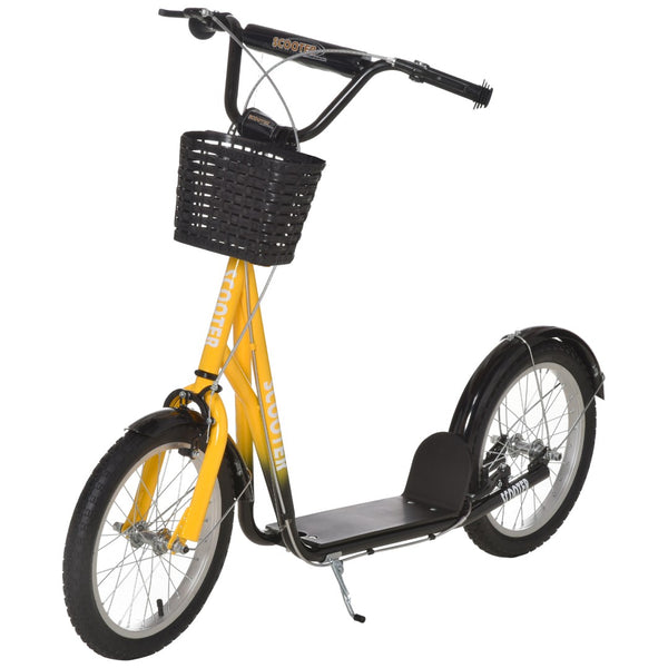English Elm Aosom Kids Kick Scooter Steel Frame 16 Inch Tires Dual Brakes Basket Adjustable W2225P249786