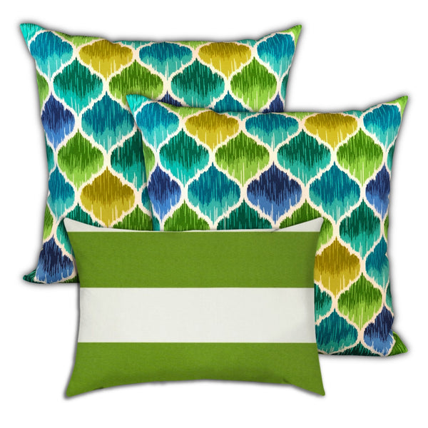 Homeroots Set Of Three 18" X 18" Green And Yellow Zippered Quatrefoil Throw Indoor Outdoor Pillow  Uv Protected Polyester 416683