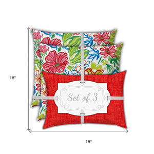 Homeroots Set Of Three 18" X 18" Red And White Zippered Floral Throw Indoor Outdoor Pillow  Uv Protected Polyester 416693
