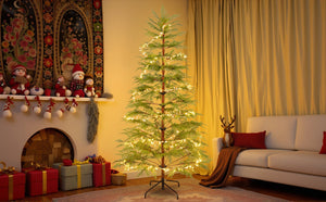 English Elm 6 ft Artificial Christmas Tree with 300 Warm LED Lights, 612 Tips, Hinged PE Branches & Metal Stand N710P181792S