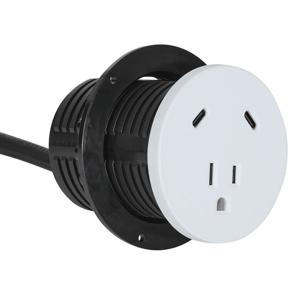 OSP Home Furnishings Grommer 65w Usb-c Grommet Charger for Desks with Tool-free Plug-and-play Setup White PM7102W