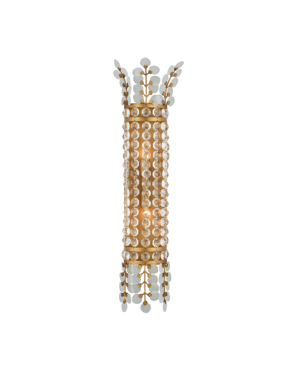 Currey & Company Bradshaw Wall Sconce - Elegant Wrought Iron Design With Crystal Baguettes & Frosted Glass Accents Gold Glass ,Crystal ,Wrought Iron 5000-0283-currey-company