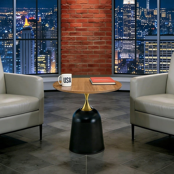 English Elm 23.6 Inch Round Side Table with Metal Base Warm Grain Top for Living Room or Office Walnut W2920P407665