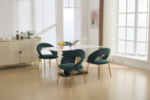 English Elm 061-Set Of 1 Elegant Green Velvet Dining Chair With Curved Backrest & Golden Metal Legs For Style W527P255476