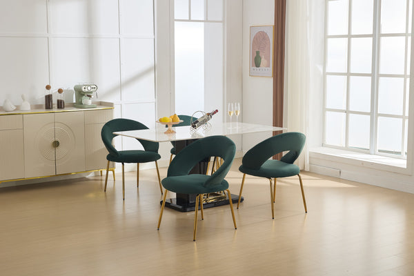 English Elm 061-Set Of 1 Elegant Green Velvet Dining Chair With Curved Backrest & Golden Metal Legs For Style W527P255476