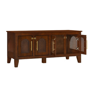 English Elm Lars Rubberwood Rattan Dog Crate Cabinet Stylish Pet Kennel for Living Room Walnut N775P397560W