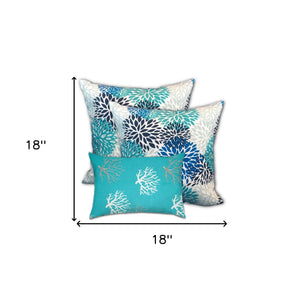 Homeroots Set Of Three 18" X 18" Blue And White Zippered Coastal Throw Indoor Outdoor Pillow  Uv Protected Polyester 416709