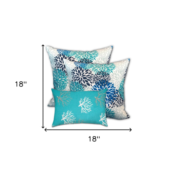 Homeroots Set Of Three 18" X 18" Blue And White Zippered Coastal Throw Indoor Outdoor Pillow  Uv Protected Polyester 416709