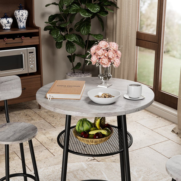 English Elm 3 3-Piece Round Bar Table Set with Backrest & Partition, Compact Grey MDF Metal Bistro for 2, Durable W578P303846