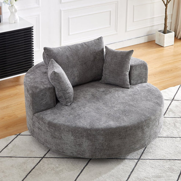 English Elm 55''L Chenille Foam Single Swivel Chair with Plush Backrest Pillow, 360° Smooth Recline for Living Room Lounge Comfort Grey W834S00352