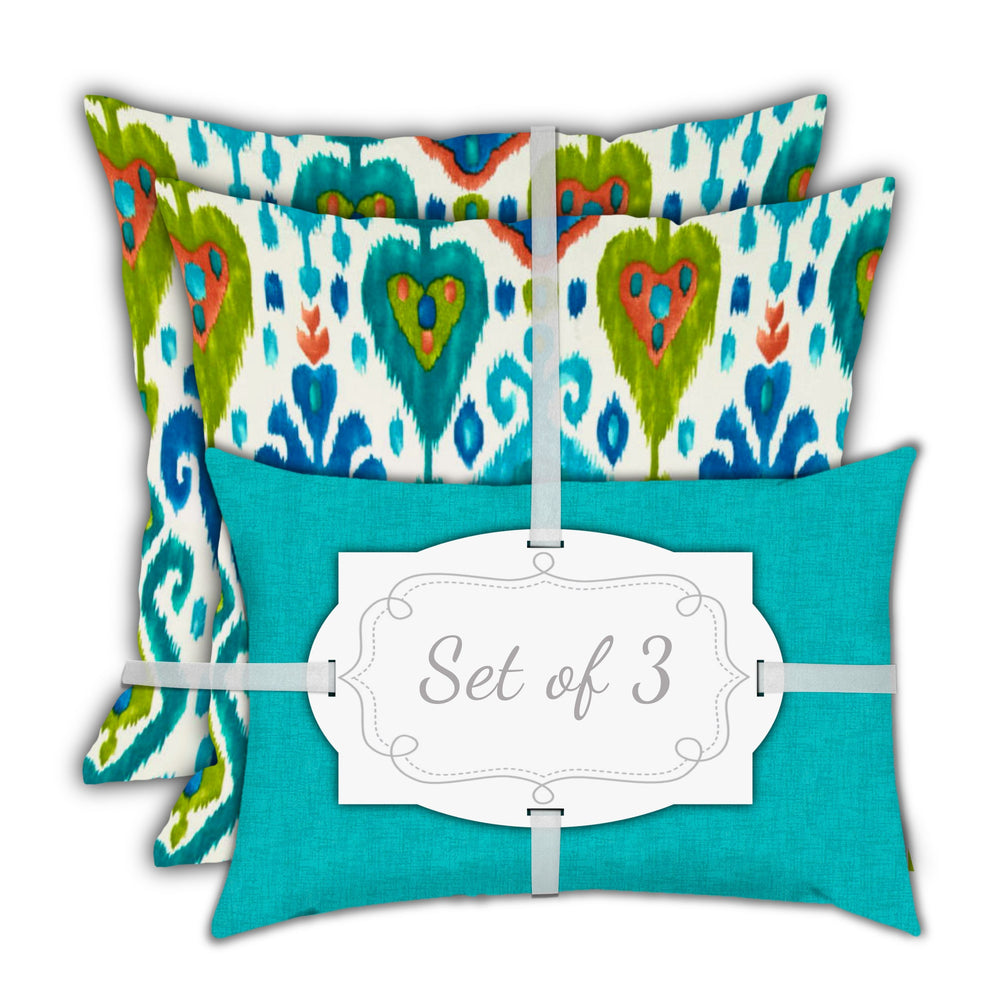 Homeroots Set Of Three 18" X 18" Green And White Zippered Ikat Throw Indoor Outdoor Pillow  Uv Protected Polyester 416748