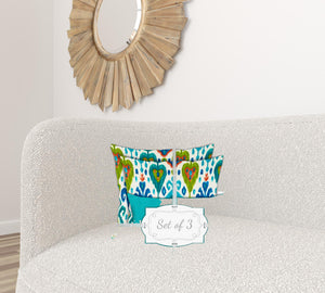 Homeroots Set Of Three 18" X 18" Green And White Zippered Ikat Throw Indoor Outdoor Pillow  Uv Protected Polyester 416748