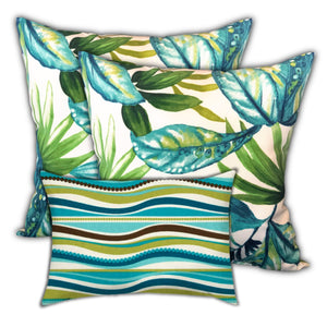 Homeroots Set Of Three 18" X 18" White And Green Zippered Tropical Throw Indoor Outdoor Pillow  Uv Protected Polyester 416754