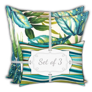 Homeroots Set Of Three 18" X 18" White And Green Zippered Tropical Throw Indoor Outdoor Pillow  Uv Protected Polyester 416754