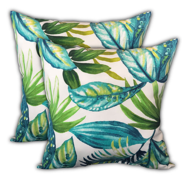 Homeroots Set Of Three 18" X 18" White And Green Zippered Tropical Throw Indoor Outdoor Pillow  Uv Protected Polyester 416754