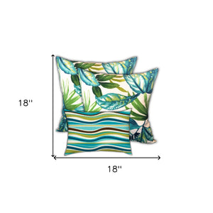Homeroots Set Of Three 18" X 18" White And Green Zippered Tropical Throw Indoor Outdoor Pillow  Uv Protected Polyester 416754