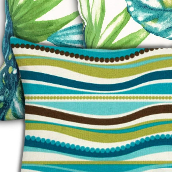 Homeroots Set Of Three 18" X 18" White And Green Zippered Tropical Throw Indoor Outdoor Pillow  Uv Protected Polyester 416754