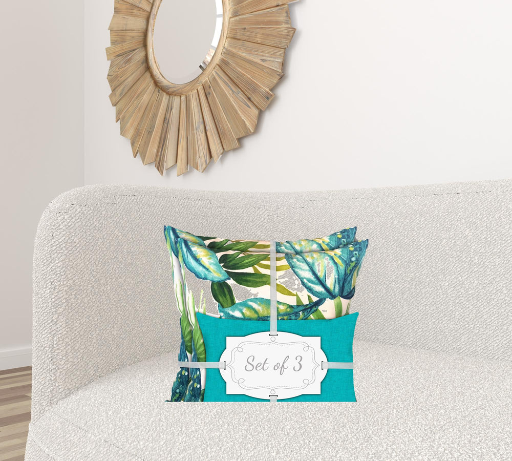 Homeroots Set Of Three 18" X 18" White And Gray Zippered Tropical Throw Indoor Outdoor Pillow  Uv Protected Polyester 416762