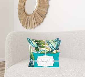 Homeroots Set Of Three 18" X 18" White And Gray Zippered Tropical Throw Indoor Outdoor Pillow  Uv Protected Polyester 416762