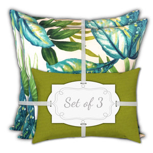 Homeroots Set Of Three 18" X 18" White And Blue Zippered Tropical Throw Indoor Outdoor Pillow  Uv Protected Polyester 416764