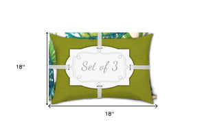 Homeroots Set Of Three 18" X 18" White And Blue Zippered Tropical Throw Indoor Outdoor Pillow  Uv Protected Polyester 416764