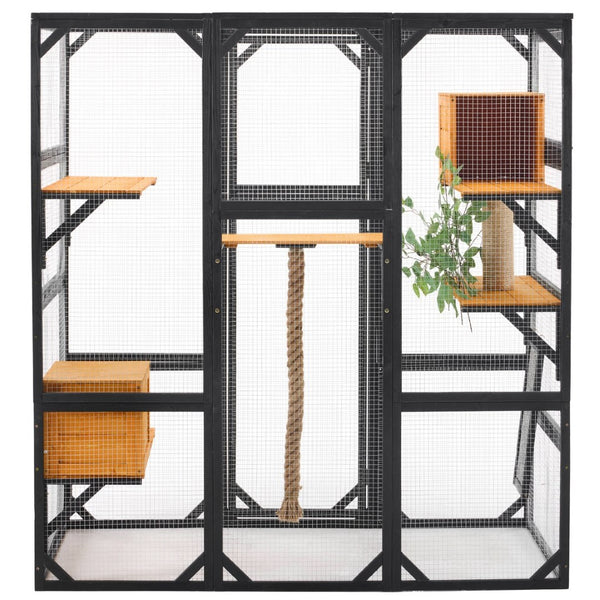 English Elm Outdoor Pine Wood Catio Enclosure with Platforms Condos and Walk-in Access for Cats N719P283198B
