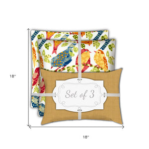 Homeroots Set Of Three 18" X 18" Gold And White Bird Zippered Throw Indoor Outdoor Pillow  Uv Protected Polyester 416780