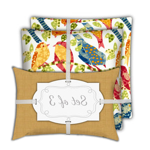 Homeroots Set Of Three 18" X 18" Gold And White Bird Zippered Throw Indoor Outdoor Pillow  Uv Protected Polyester 416780