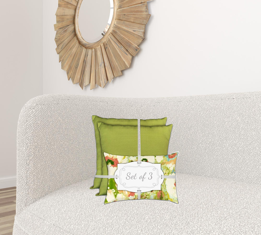 Homeroots Set Of Three 18" X 18" Green And White Zippered Solid Color Throw Indoor Outdoor Pillow  Uv Protected Polyester 416802