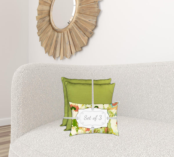 Homeroots Set Of Three 18" X 18" Green And White Zippered Solid Color Throw Indoor Outdoor Pillow  Uv Protected Polyester 416802