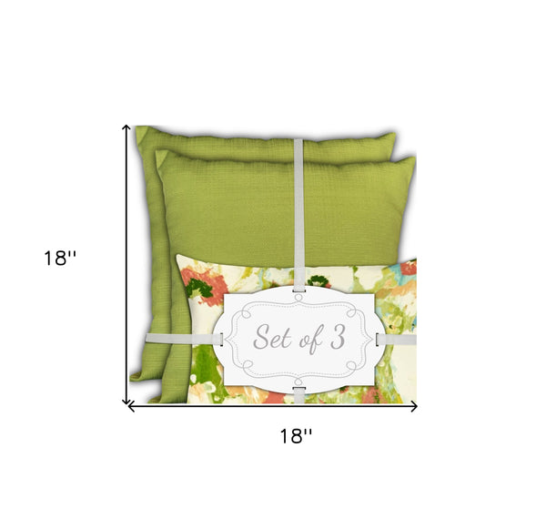 Homeroots Set Of Three 18" X 18" Green And White Zippered Solid Color Throw Indoor Outdoor Pillow  Uv Protected Polyester 416802