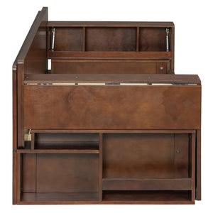 English Elm Full Size Daybed with Hydraulic Desk Armrests Storage Drawer and Sofa Seating Espresso LT000271AAP