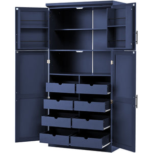 English Elm [assembly Included] Topmax Shaker Pantry Cabinet Tall Mdf Kitchen Storage with Pull-out Trays Blue SP000099AAC