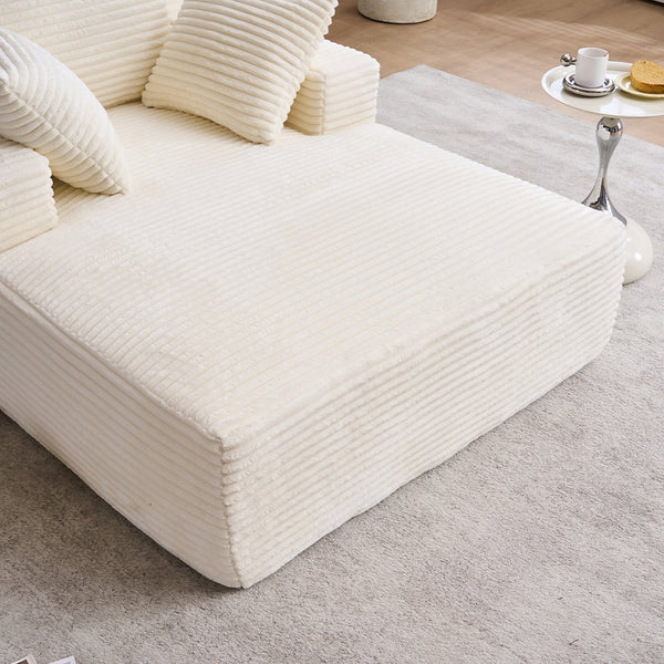English Elm Oversized Corduroy Chaise Longue Sofa Bed — Modern Deep-Seat Sleeper with Armrests & Pillows for Compact Spaces Beige W1752P264712