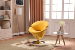 English Elm Tulip Velvet Swivel Lounge Chair — Yellow Velvet 360° Swivel, Chrome Base, Modern Tulip Design B365P398422