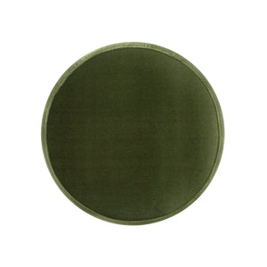 English Elm Jennifer Taylor Home - Edward 17.5" Round Upholstered Ottoman in Olive Green Performance Velvet with Bullion Fringe Accent B2719P269269