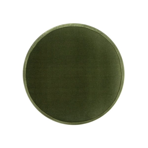 English Elm Jennifer Taylor Home - Edward 17.5" Round Upholstered Ottoman in Olive Green Performance Velvet with Bullion Fringe Accent B2719P269269