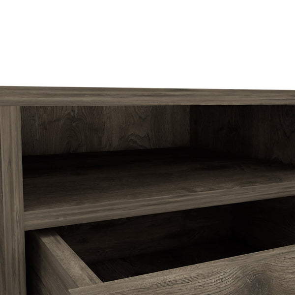 English Elm Philadelphia Nightstand with Two Drawers and Concealed Shelf, White & Light Oak Accent, Sleek Storage Design Brown 23 L x 23 W x 7 H B128P148957