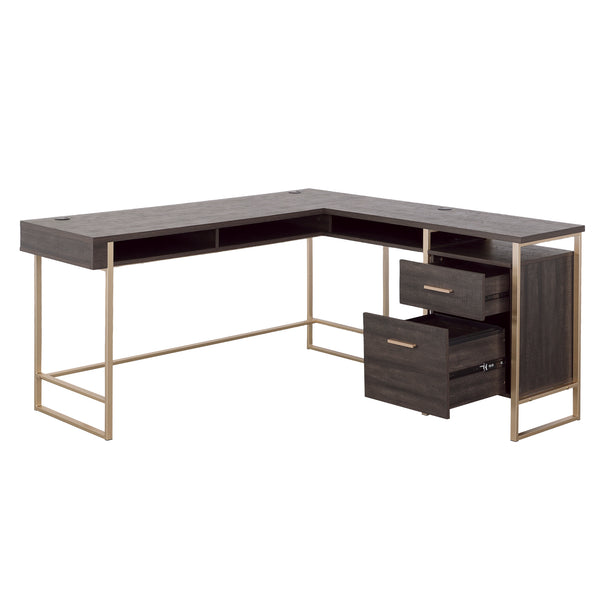 English Elm L-Shaped Desk In Sleek Black Finish - Spacious Corner Workspace With Durable Design & Storage Solutions B356P367899