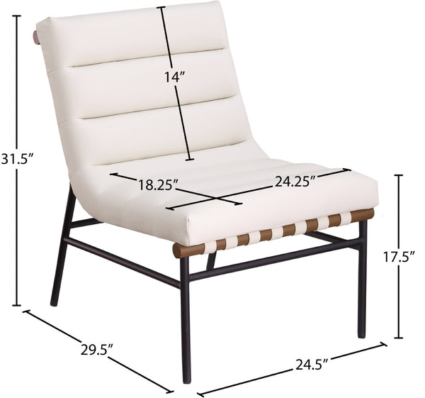Meridian Furniture Burke Channel Tufted Vegan Leather Accent Chair with Stylish Base for Modern Living Room Seating Cream 416Cream
