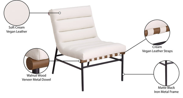 Meridian Furniture Burke Channel Tufted Vegan Leather Accent Chair with Stylish Base for Modern Living Room Seating Cream 416Cream