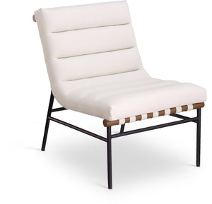 Meridian Furniture Burke Channel Tufted Vegan Leather Accent Chair with Stylish Base for Modern Living Room Seating Cream 416Cream