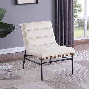 Meridian Furniture Burke Channel Tufted Vegan Leather Accent Chair with Stylish Base for Modern Living Room Seating Cream 416Cream