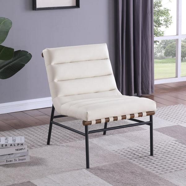 Meridian Furniture Burke Channel Tufted Vegan Leather Accent Chair with Stylish Base for Modern Living Room Seating Cream 416Cream