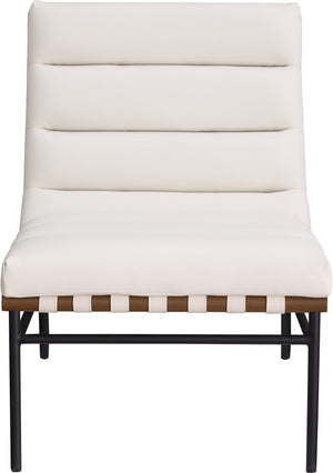 Meridian Furniture Burke Channel Tufted Vegan Leather Accent Chair with Stylish Base for Modern Living Room Seating Cream 416Cream