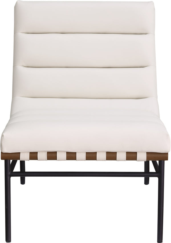 Meridian Furniture Burke Channel Tufted Vegan Leather Accent Chair with Stylish Base for Modern Living Room Seating Cream 416Cream