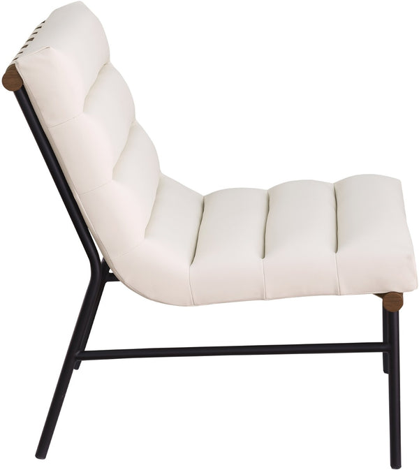 Meridian Furniture Burke Channel Tufted Vegan Leather Accent Chair with Stylish Base for Modern Living Room Seating Cream 416Cream