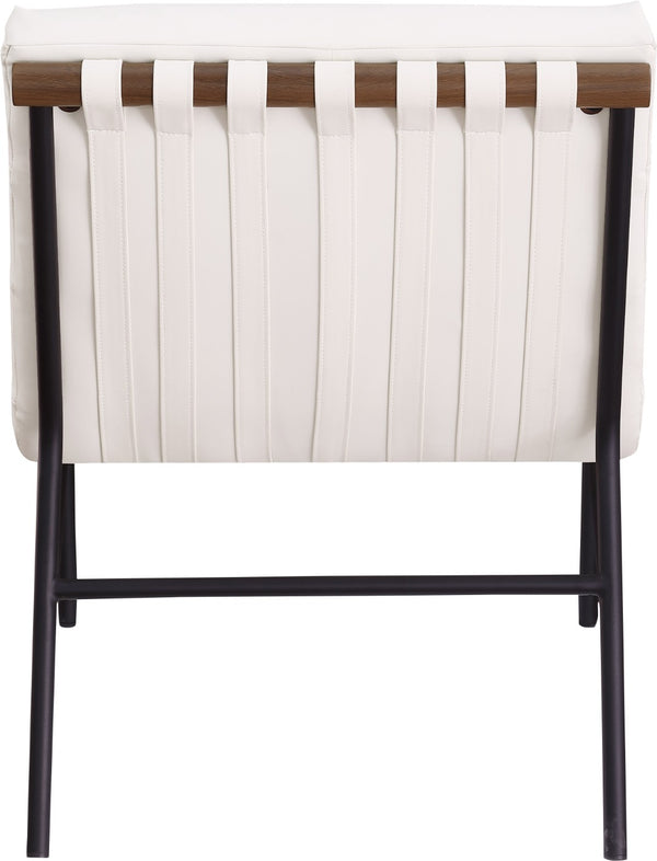 Meridian Furniture Burke Channel Tufted Vegan Leather Accent Chair with Stylish Base for Modern Living Room Seating Cream 416Cream
