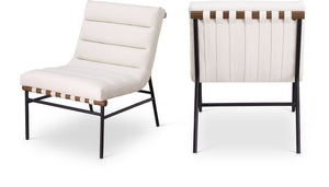 Meridian Furniture Burke Channel Tufted Vegan Leather Accent Chair with Stylish Base for Modern Living Room Seating Cream 416Cream