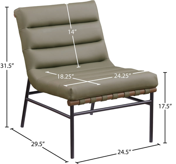 Meridian Furniture Burke Channel Tufted Vegan Leather Accent Chair with Stylish Base for Modern Living Room Seating Olive 416Olive